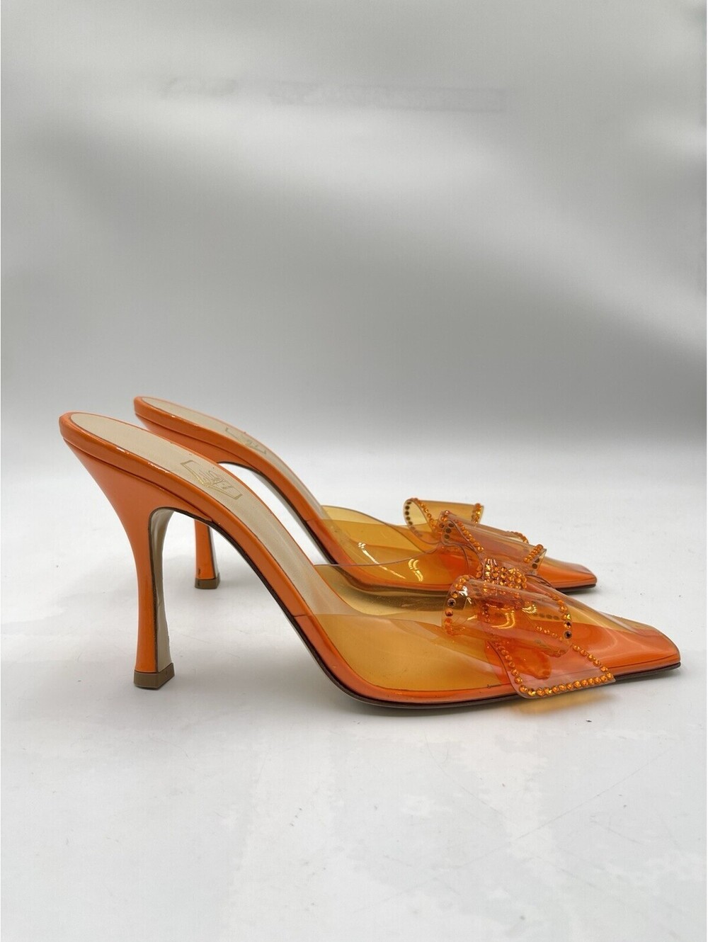 Nalebe Dimante Mule in orange PVC with a crystal-embellished bow Size 39.5